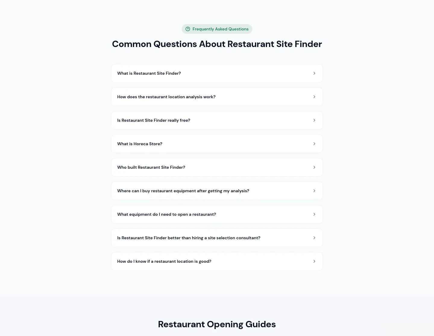 restaurantsitefinder.com FAQ section