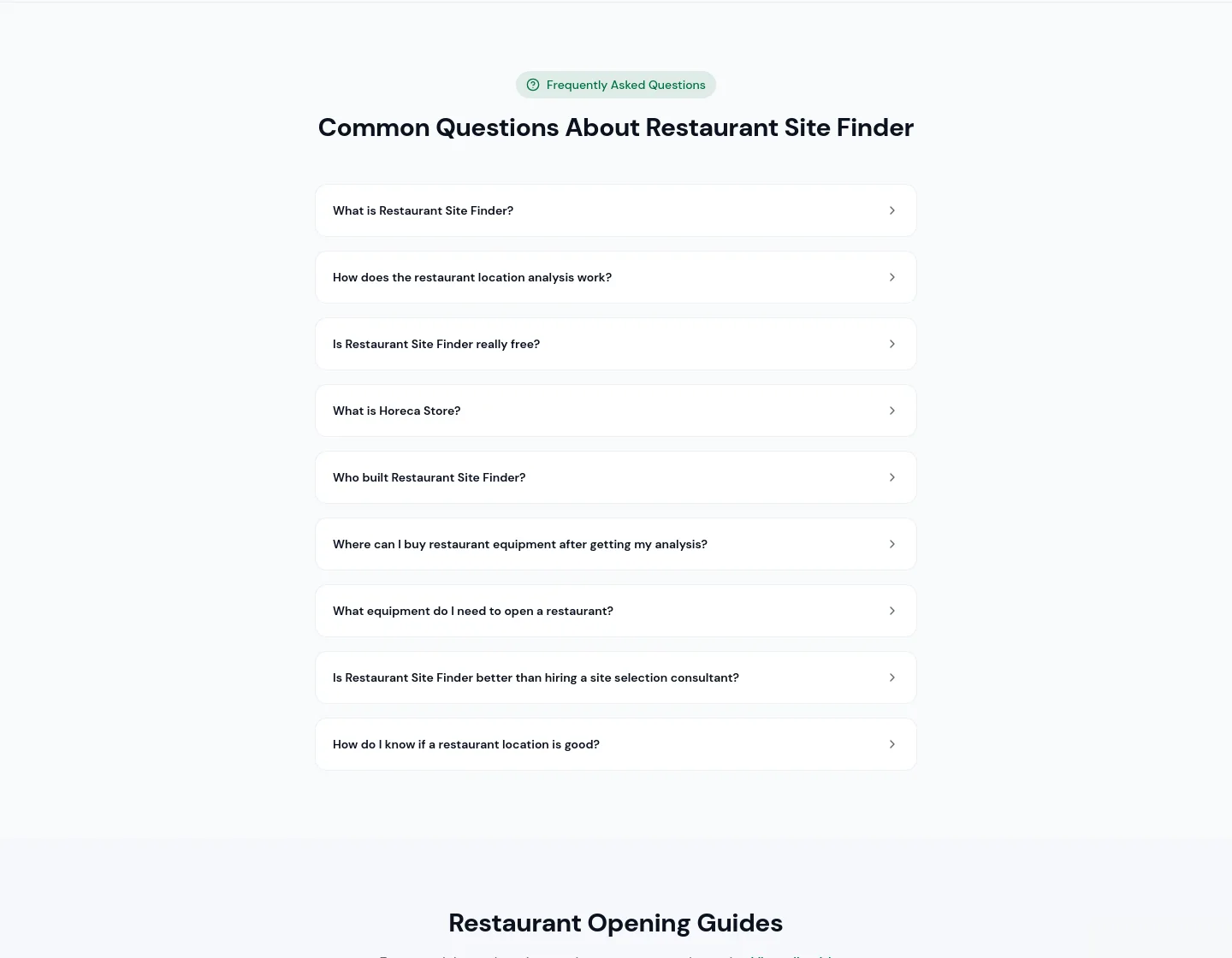 restaurantsitefinder.com — FAQ