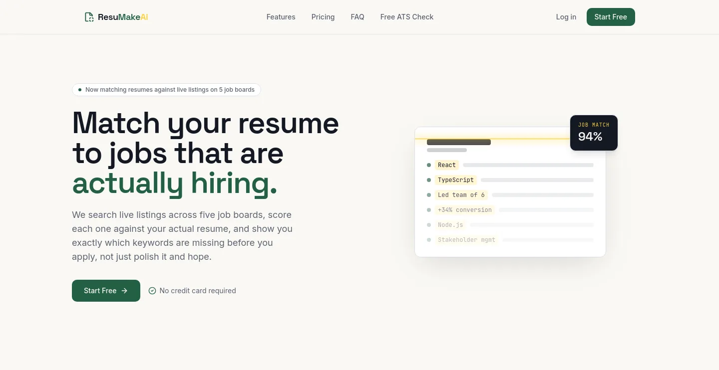 resumakeai.com — Hero + Pricing