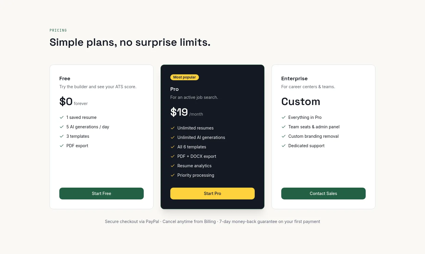 resumakeai.com — Pricing