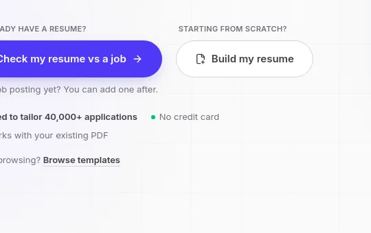 No credit card element from resumestart.ai