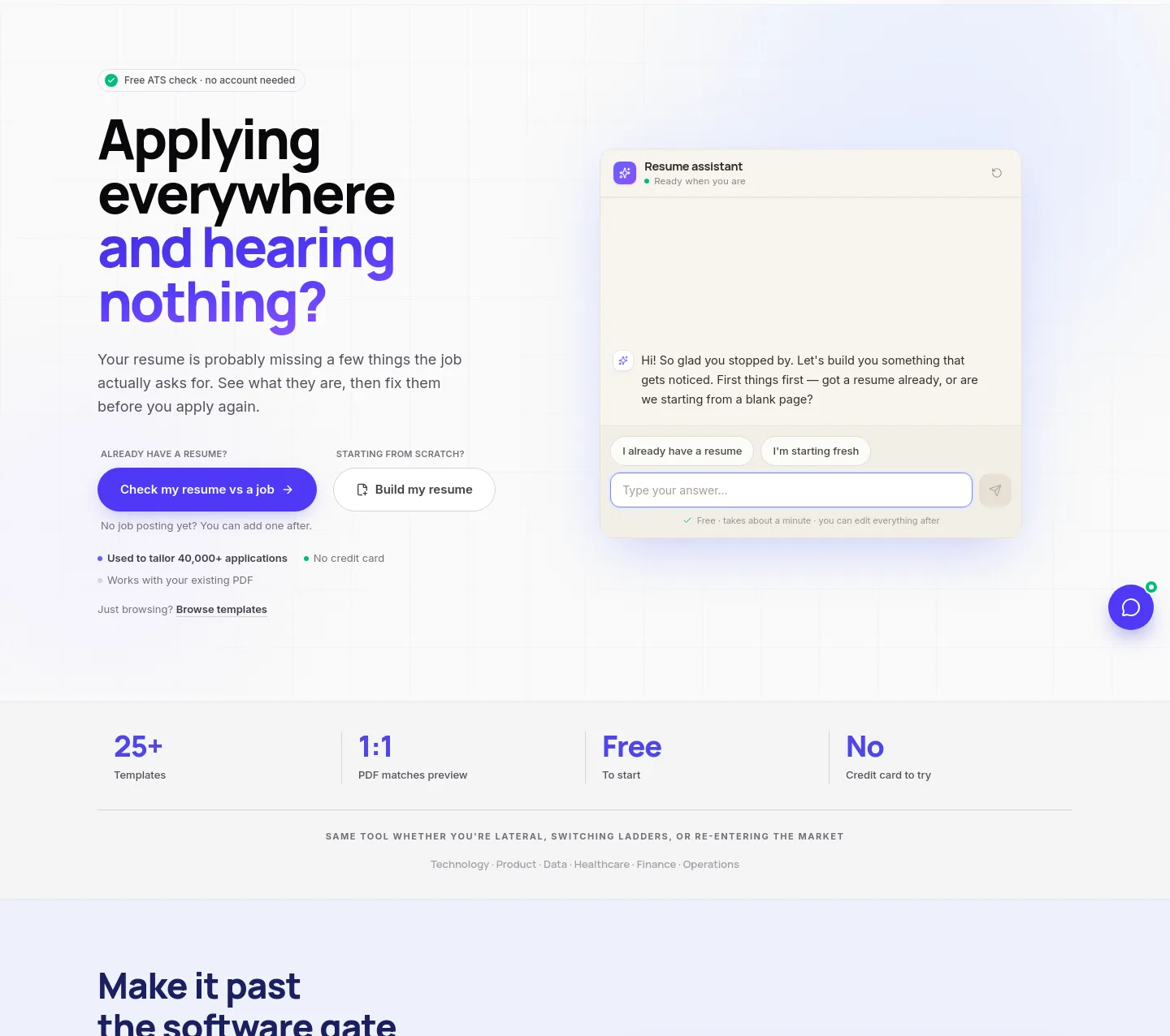 resumestart.ai Hero section