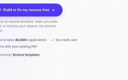 No credit card element from resumestart.ai