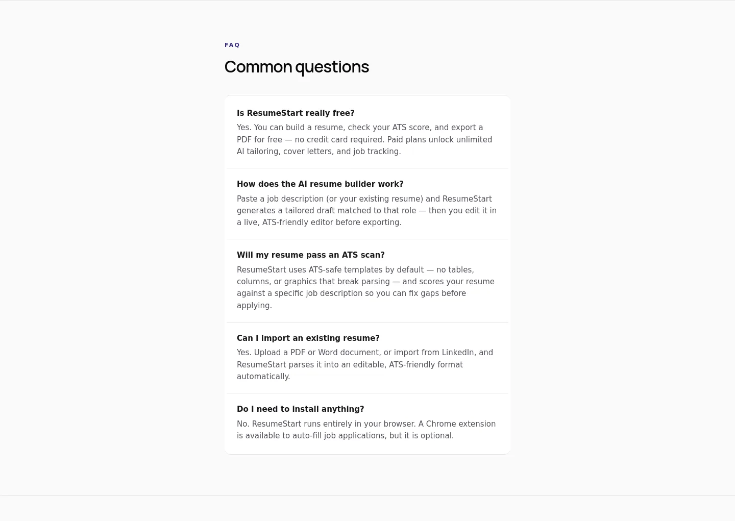 resumestart.ai — FAQ