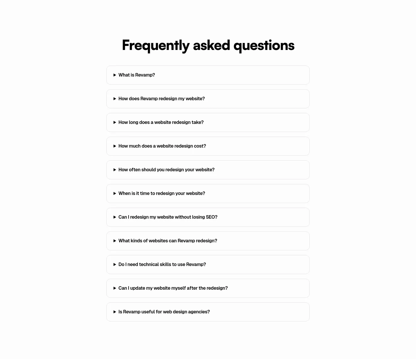 revamp.dev — a real FAQ section
