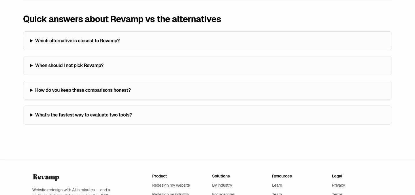revamp.dev — a real FAQ section