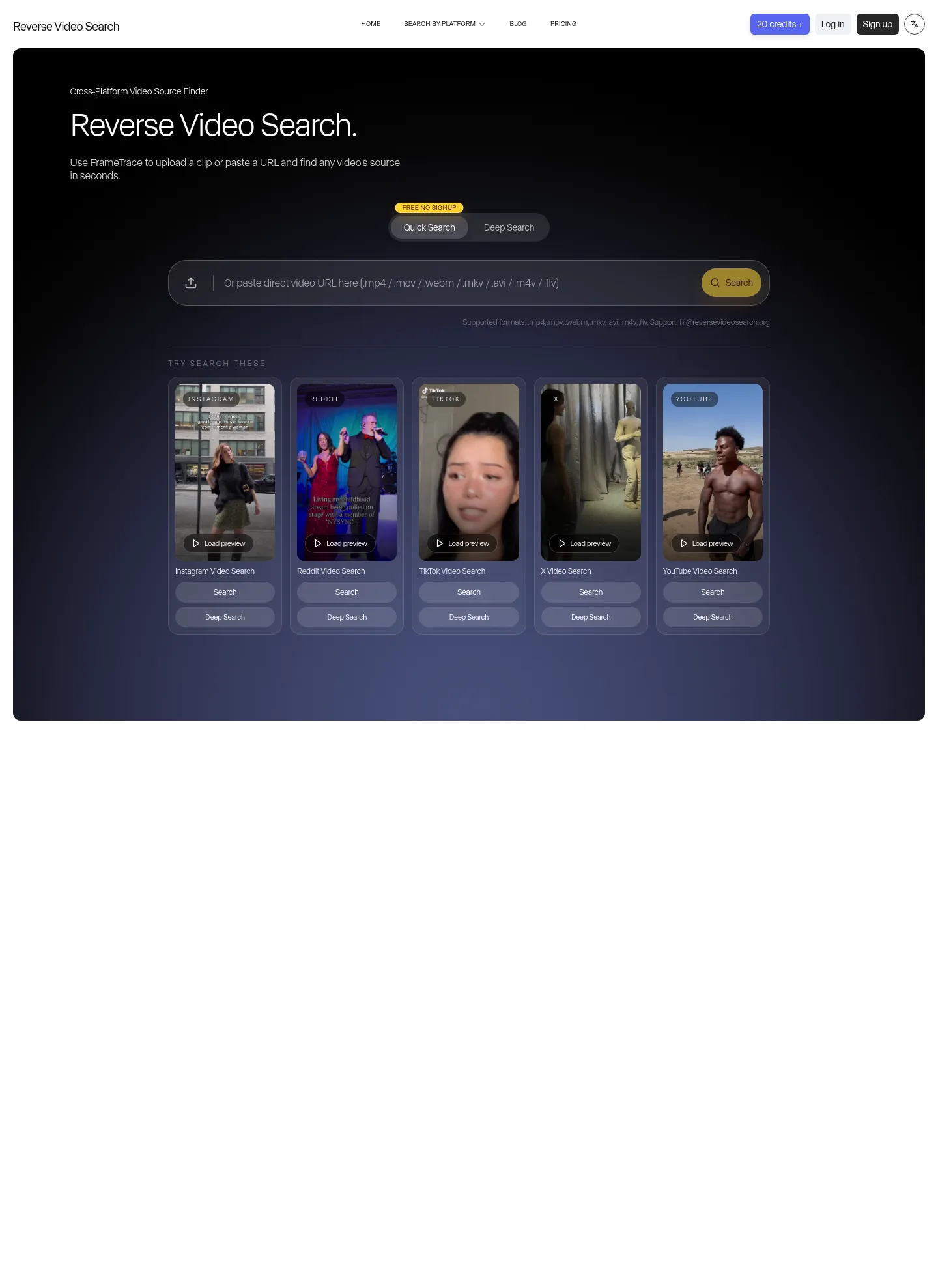 reversevideosearch.org — a measured funnel