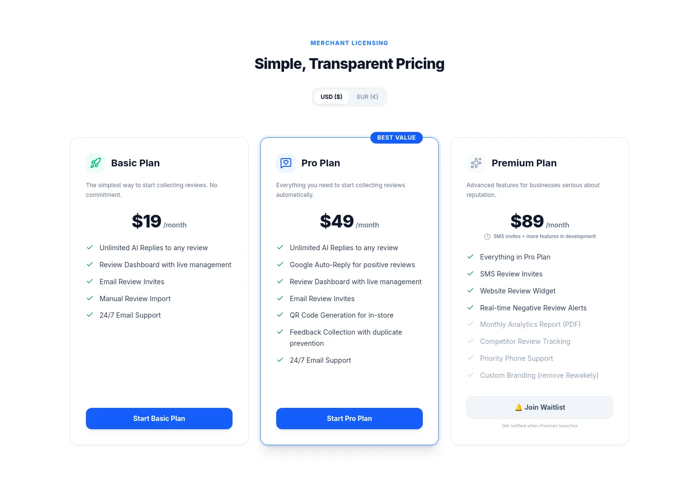 rewakely.com — a real Pricing section