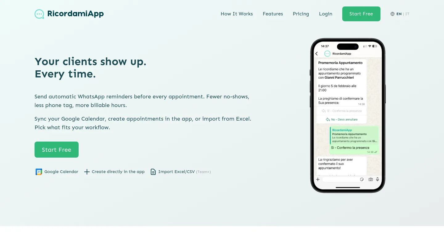 ricordamiapp.com Hero section