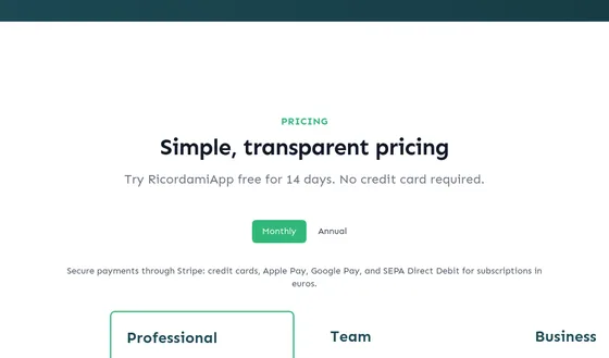 No credit card element from ricordamiapp.com