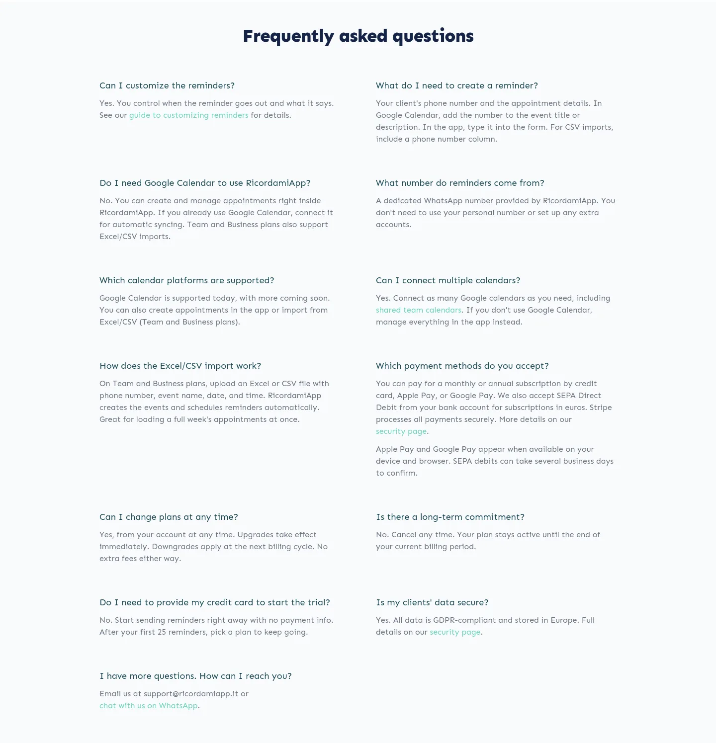 ricordamiapp.com — FAQ