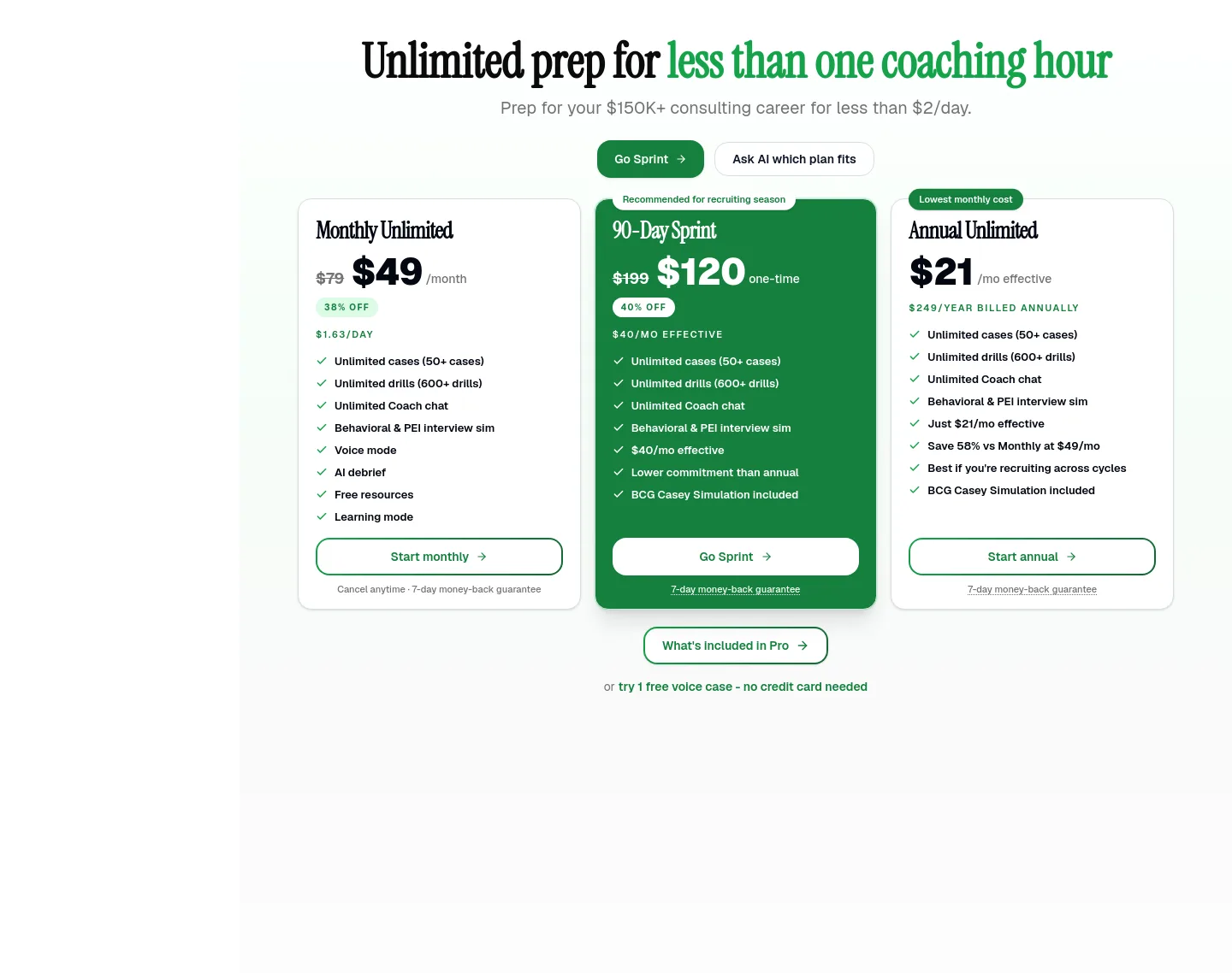 roadtooffer.com Pricing section