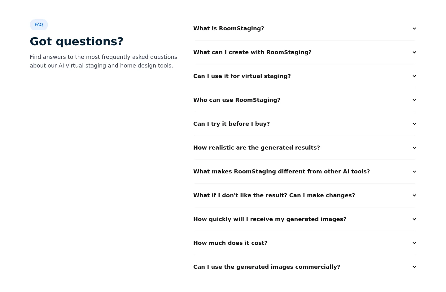 roomstaging.net FAQ section