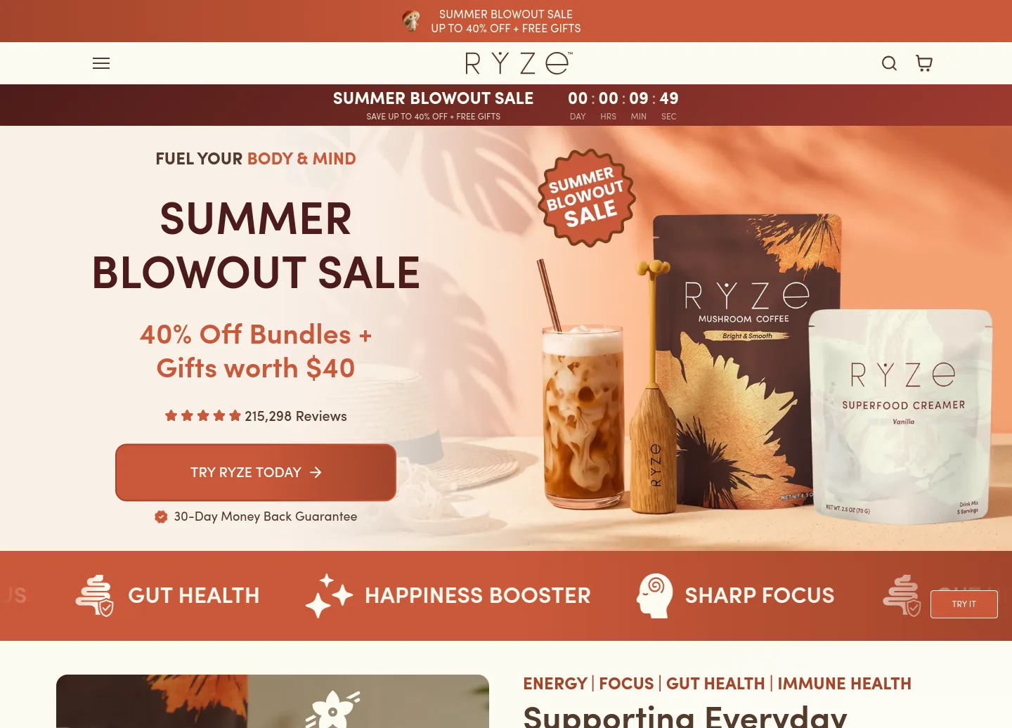 ryzesuperfoods.com — a measured funnel