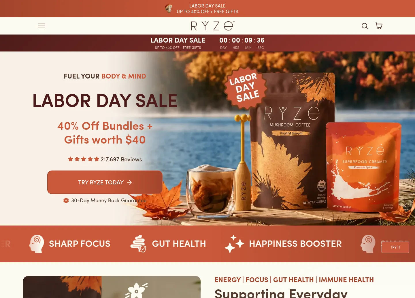 ryzesuperfoods.com — a measured funnel