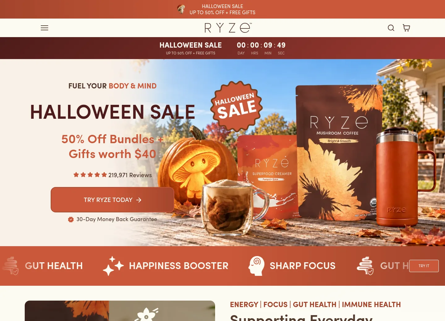 ryzesuperfoods.com — a measured funnel