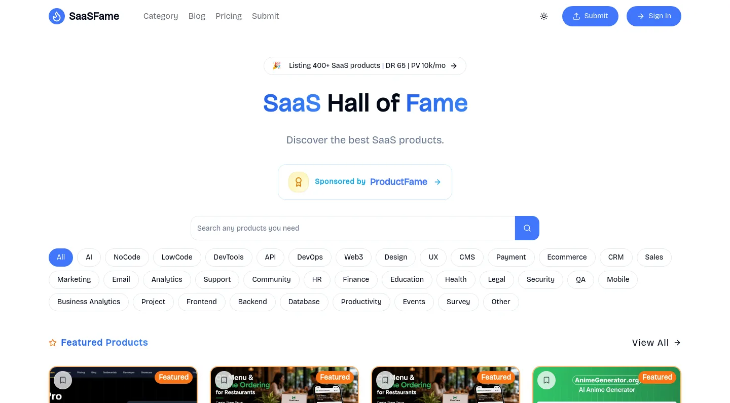 saasfame.com — a measured funnel