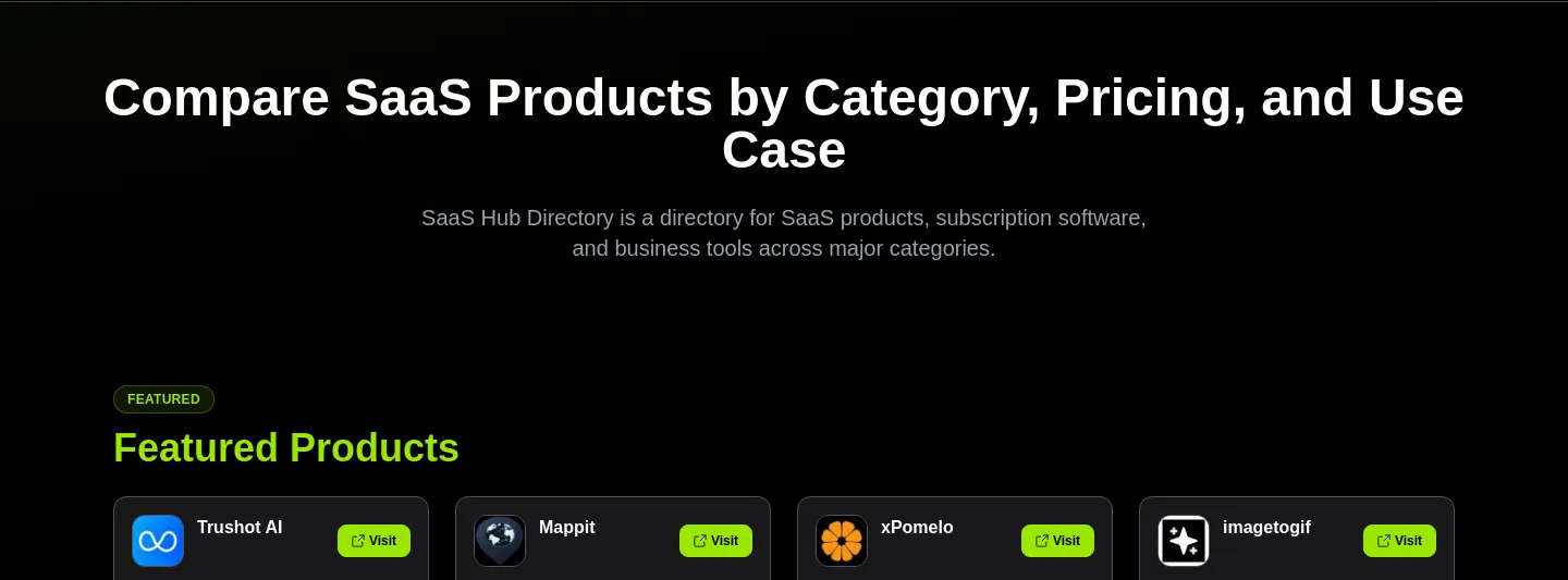saashubdirectory.com Hero section
