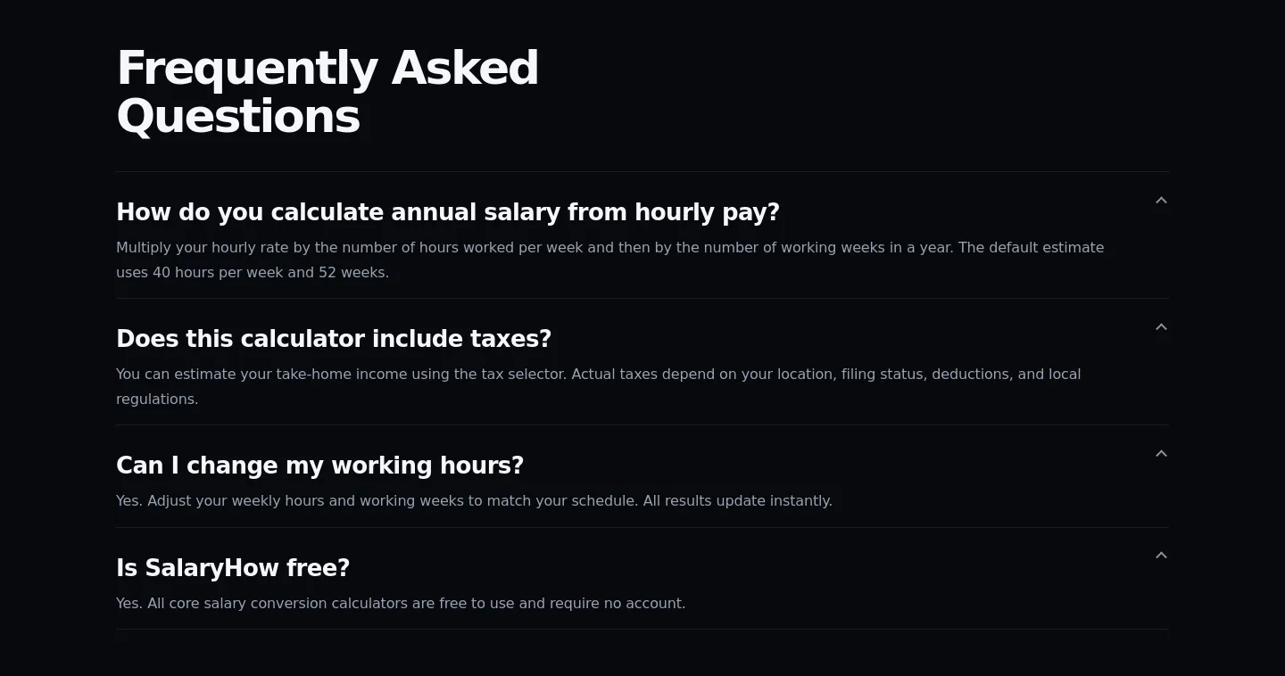 salaryhow.com — a real FAQ section