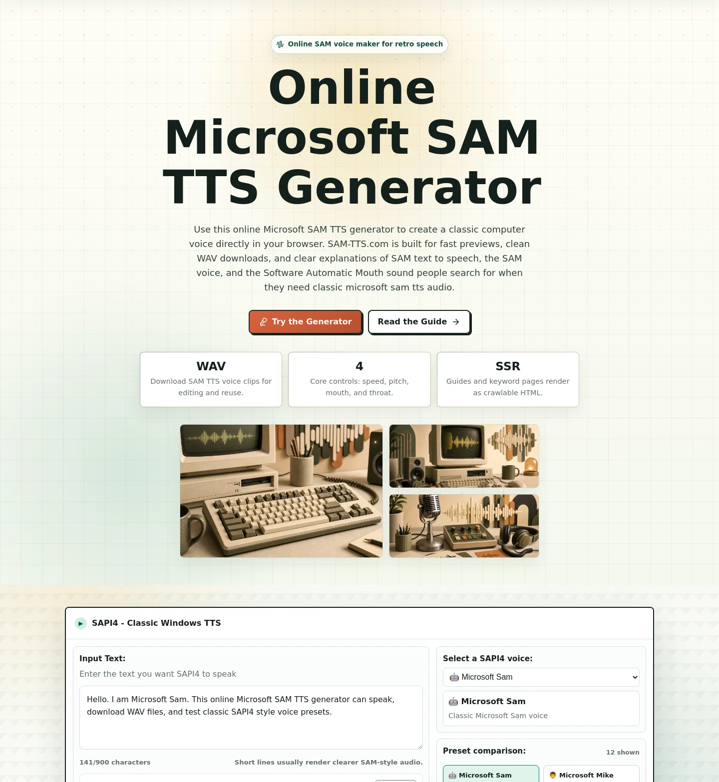 sam-tts.com Hero section