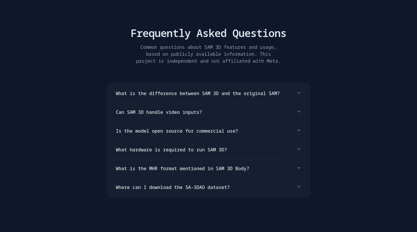 sam3d.org — a real FAQ section