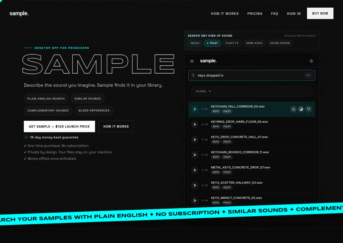 sample.audio Hero section