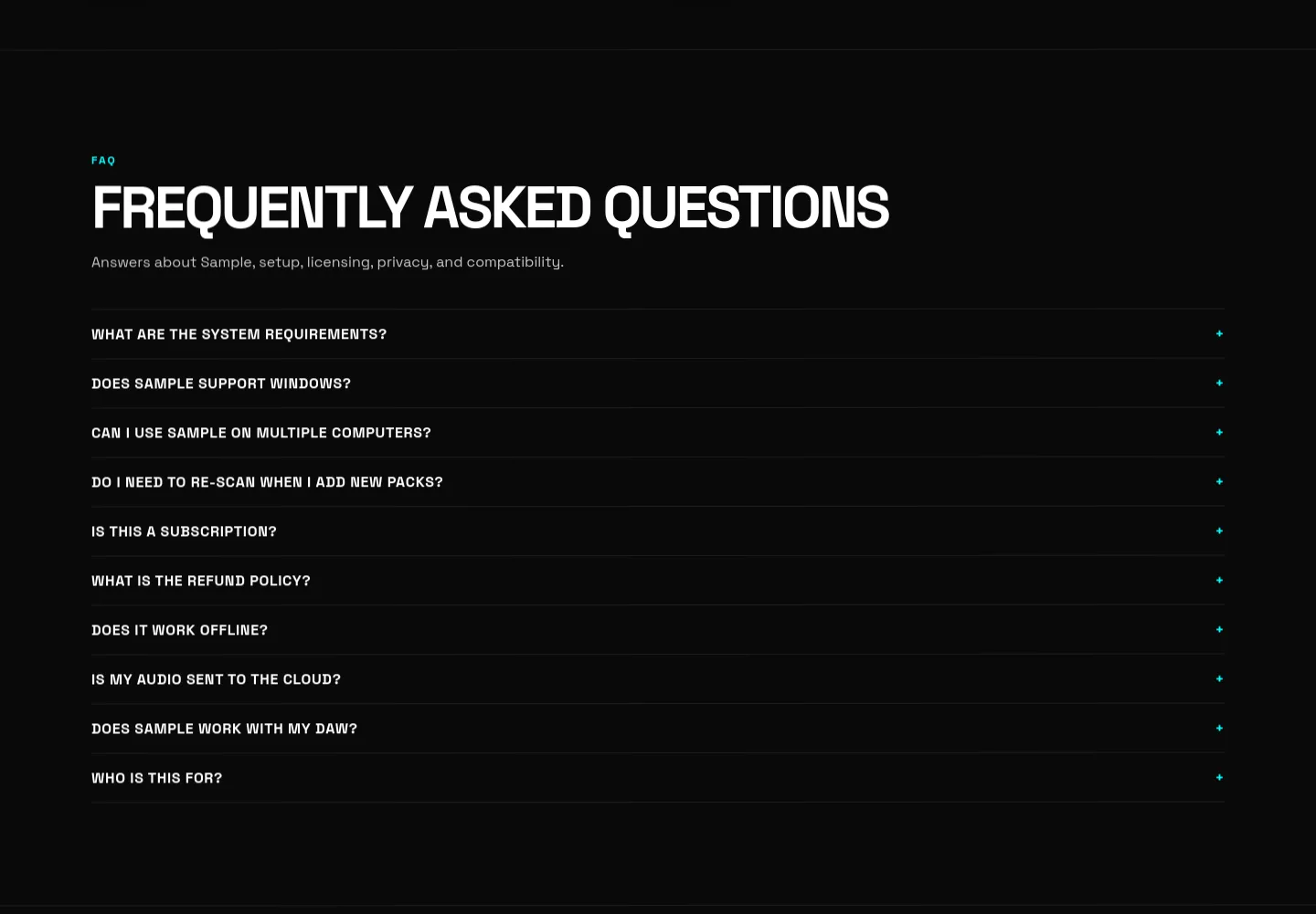 sample.audio — a real FAQ section