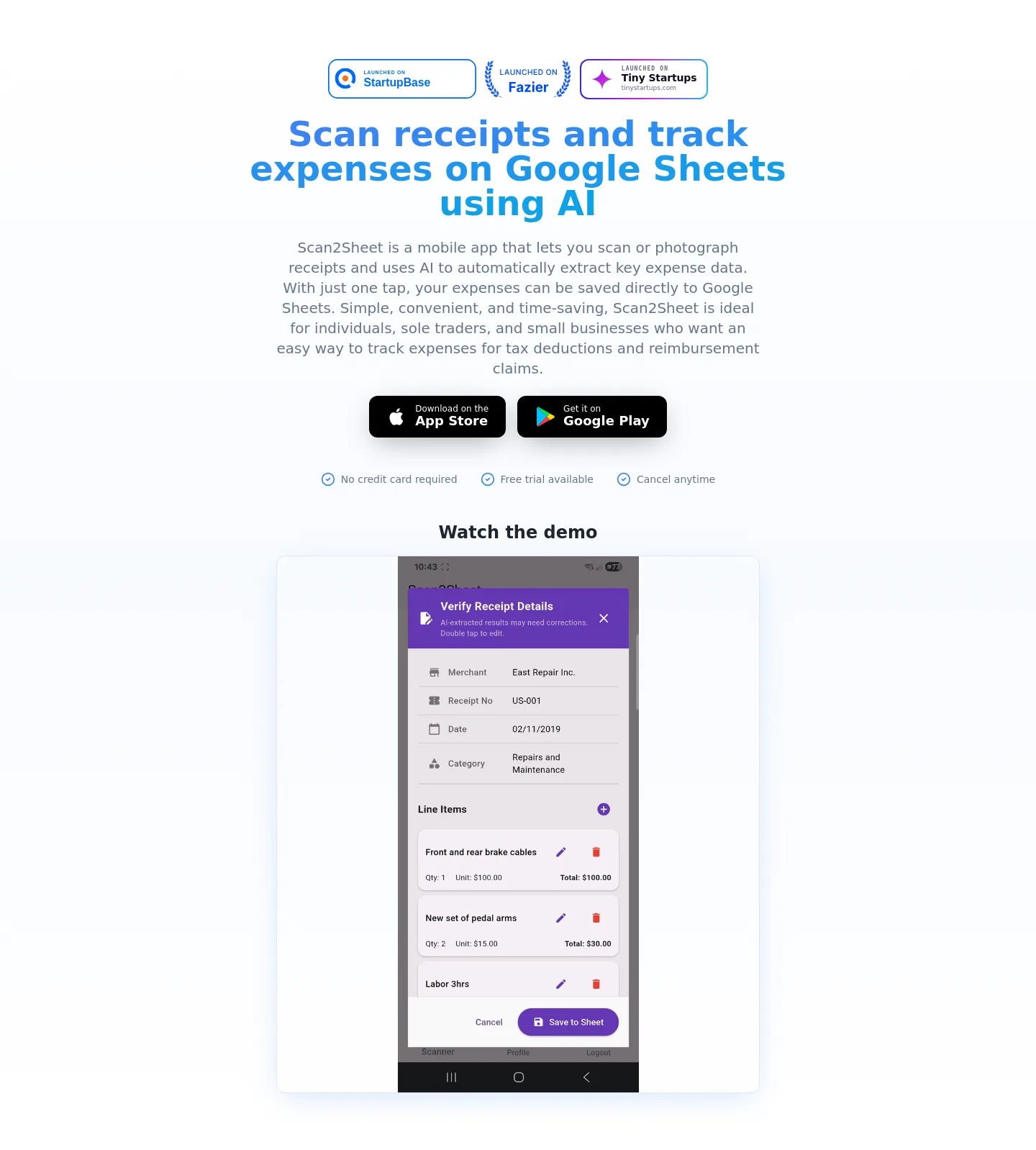 scan2sheet.com — Hero