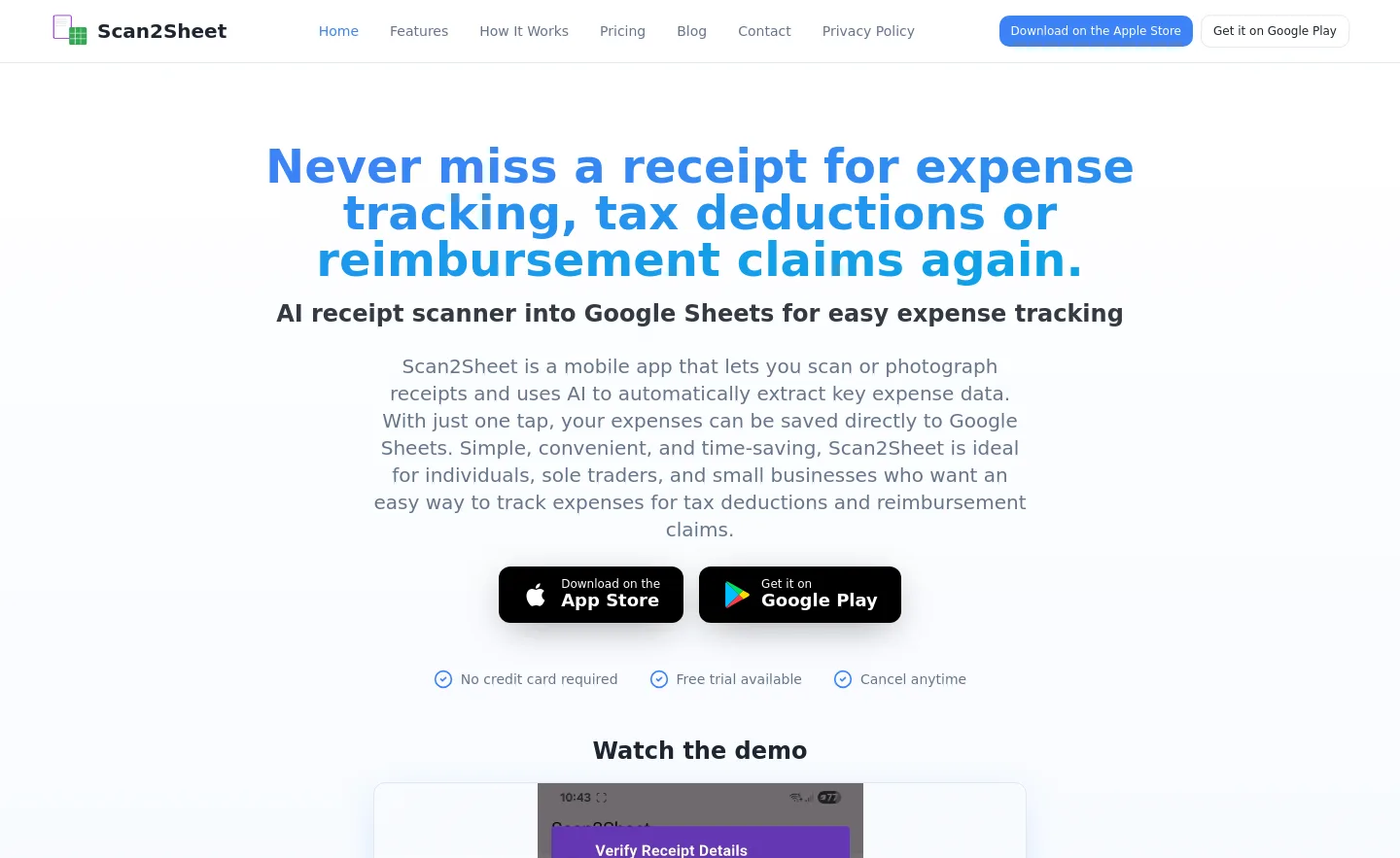 scan2sheet.com — The Pricing Page