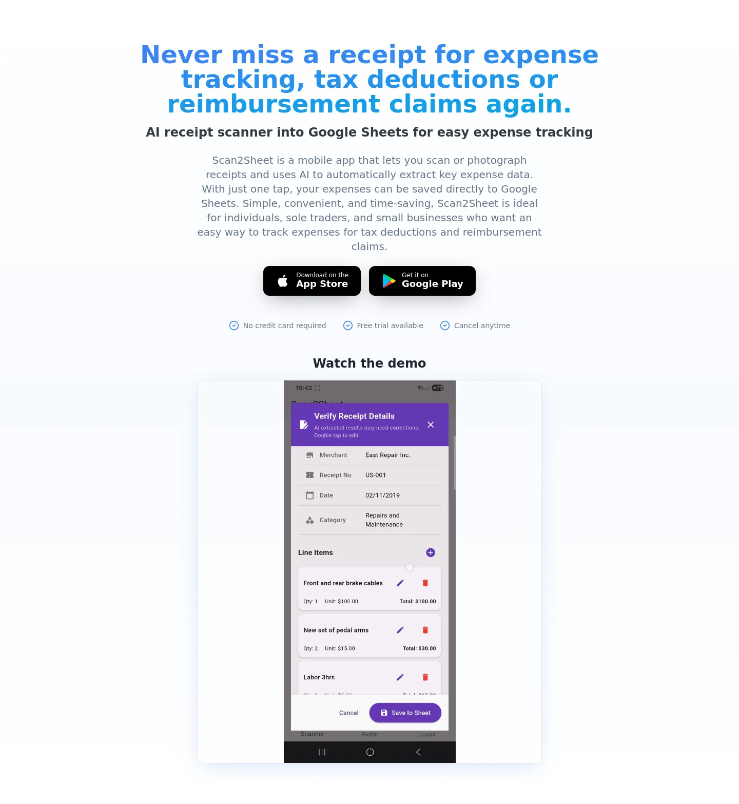 scan2sheet.com — Hero