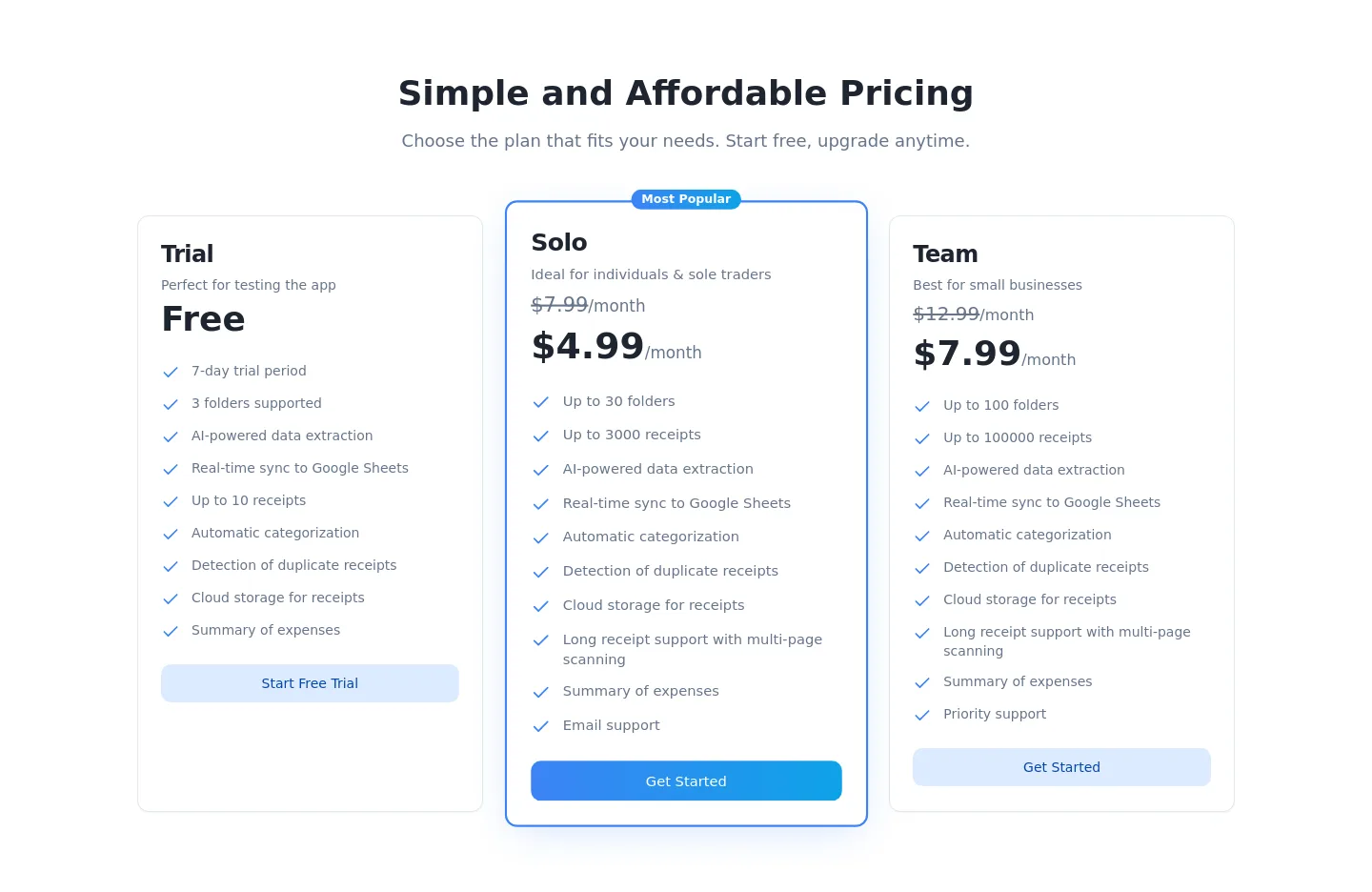 scan2sheet.com — Pricing