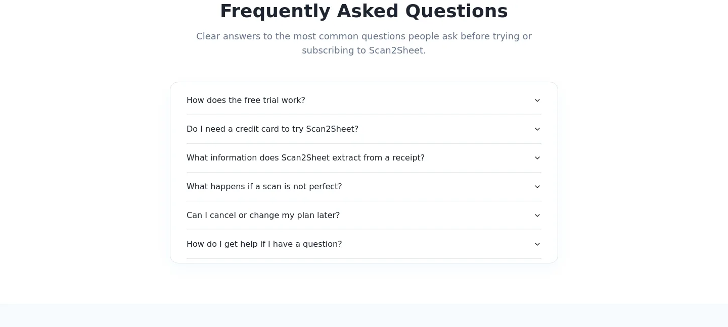 scan2sheet.com — FAQ