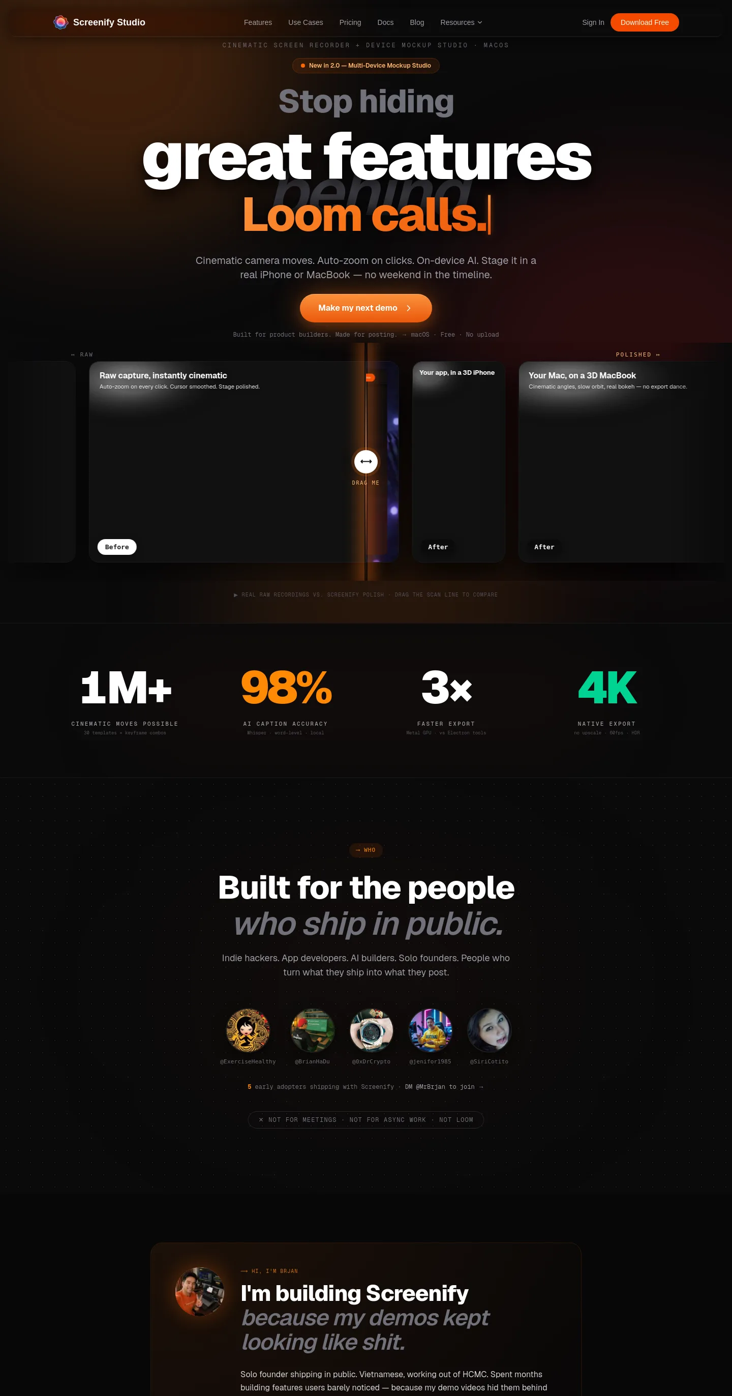 screenify.studio — a measured funnel