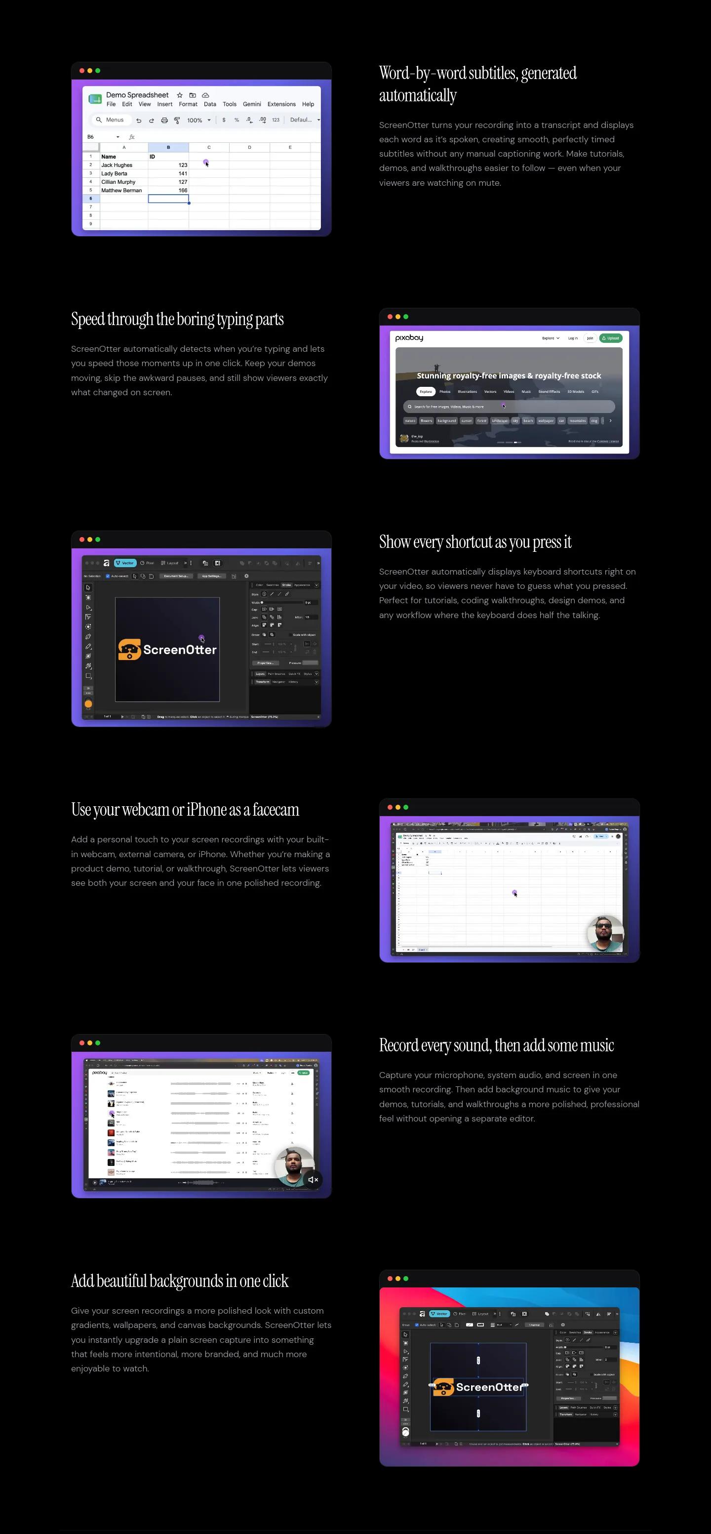 screenotter.com — a real Features section