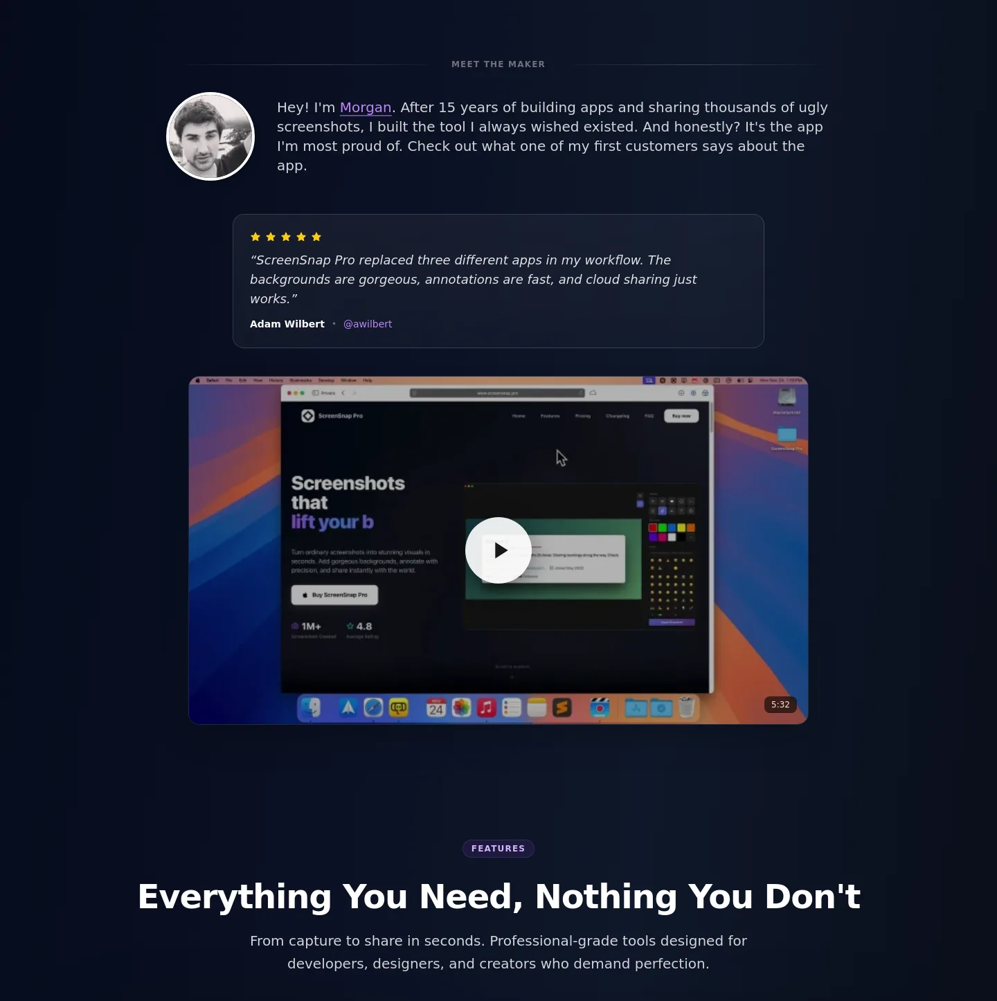 screensnap.pro — a real Features section