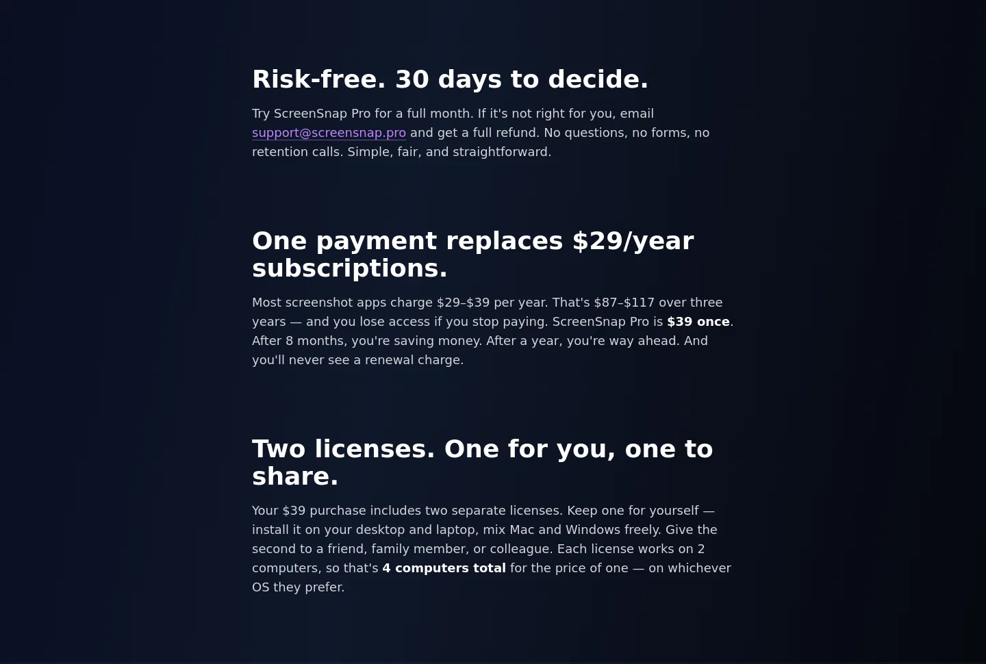 screensnap.pro — a real Pricing section