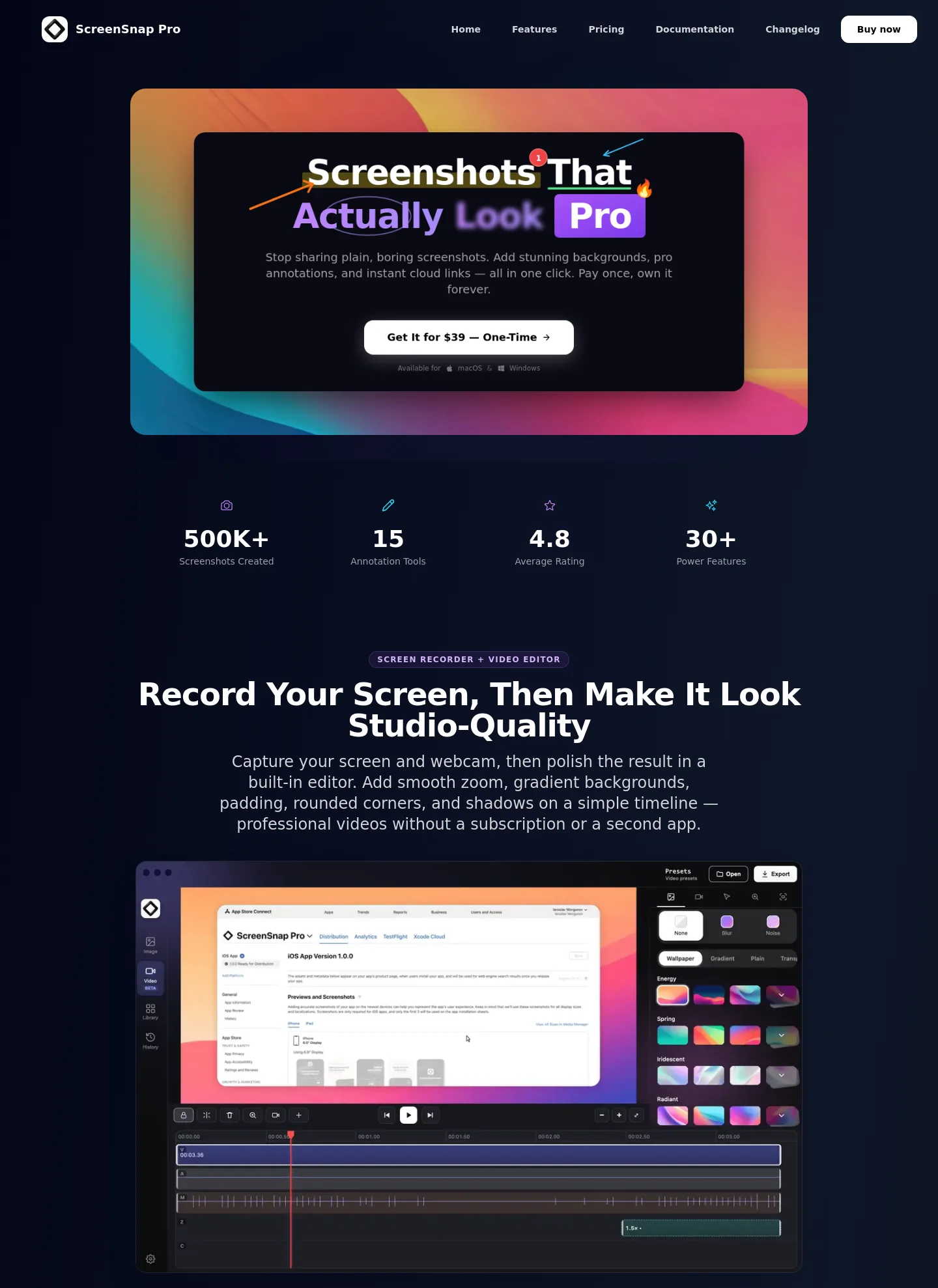 screensnap.pro — Hero + Features