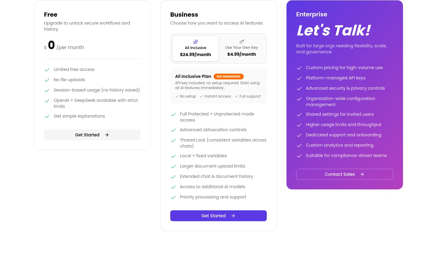 securedai.com Pricing section
