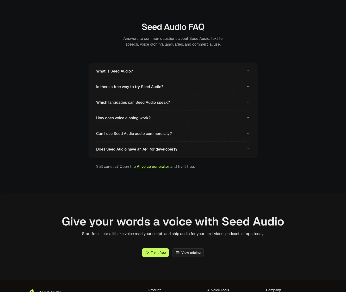 seed-audio.com FAQ section