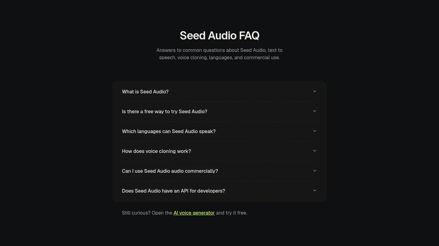seed-audio.com FAQ section