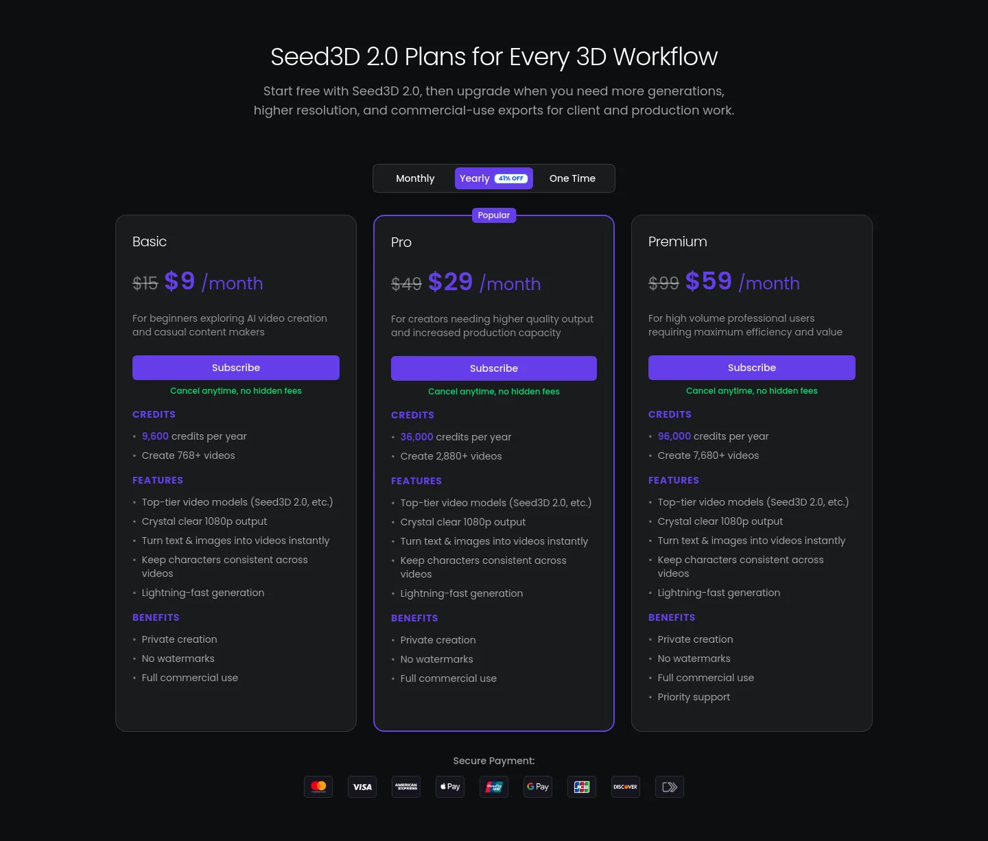 seed3d20.app Pricing section
