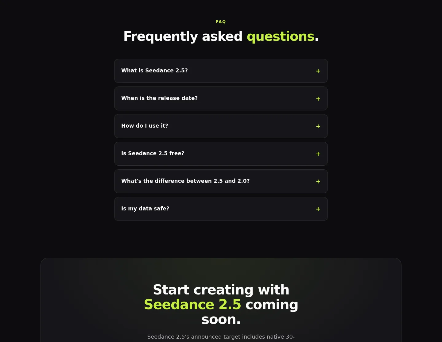 seedance2-5ai.net — a real FAQ section