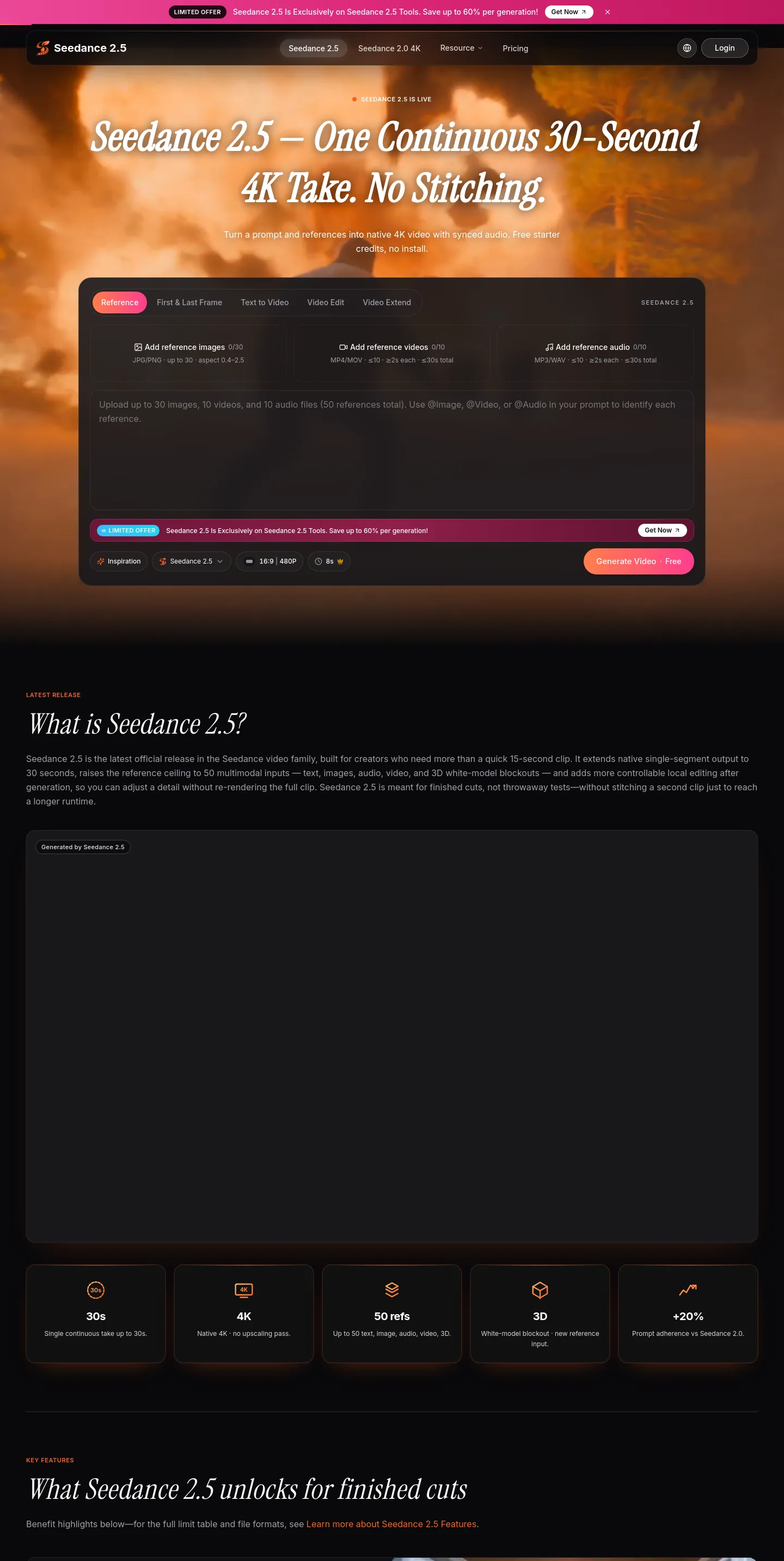 seedance25.tools — a real Hero + Features + FAQ page