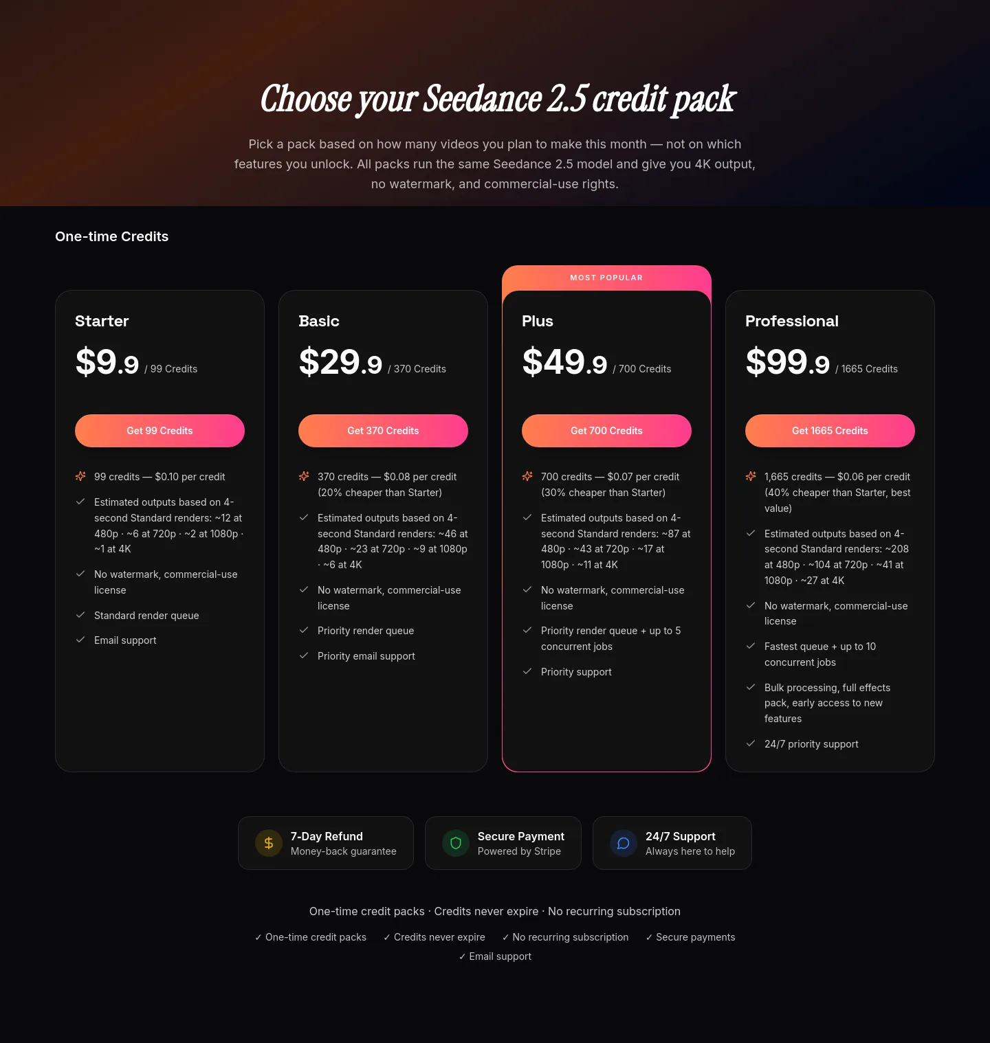 seedance25.tools — Pricing