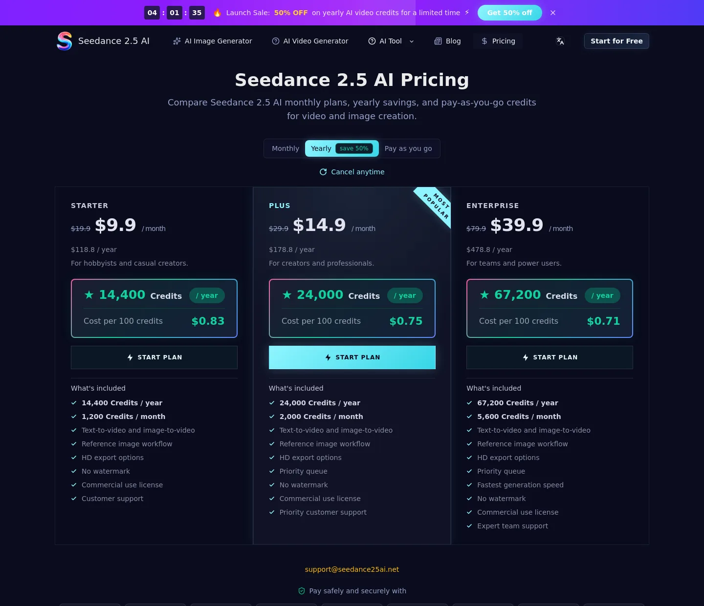 seedance25ai.net — Pricing