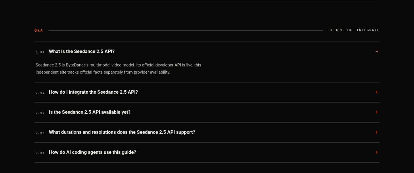 seedance25api.io FAQ section
