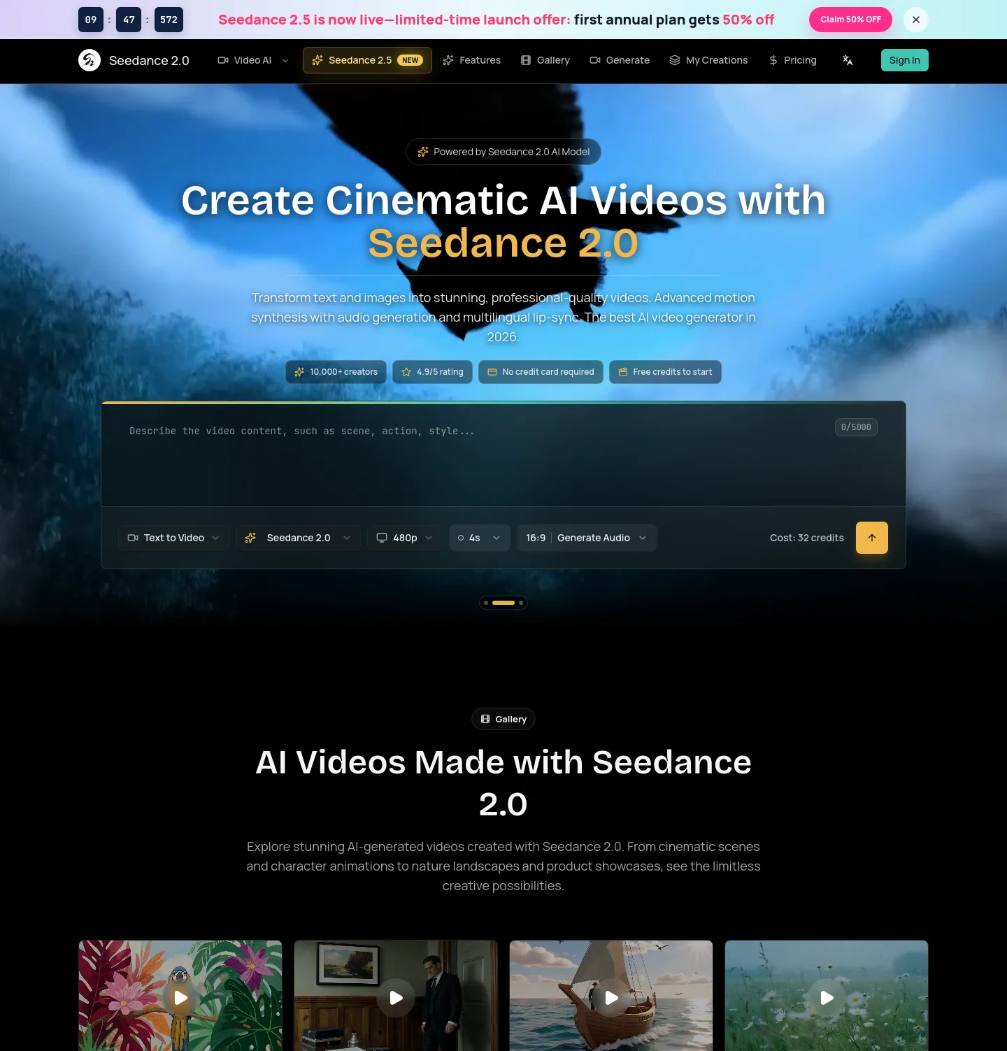 seedance2video.ai Hero section