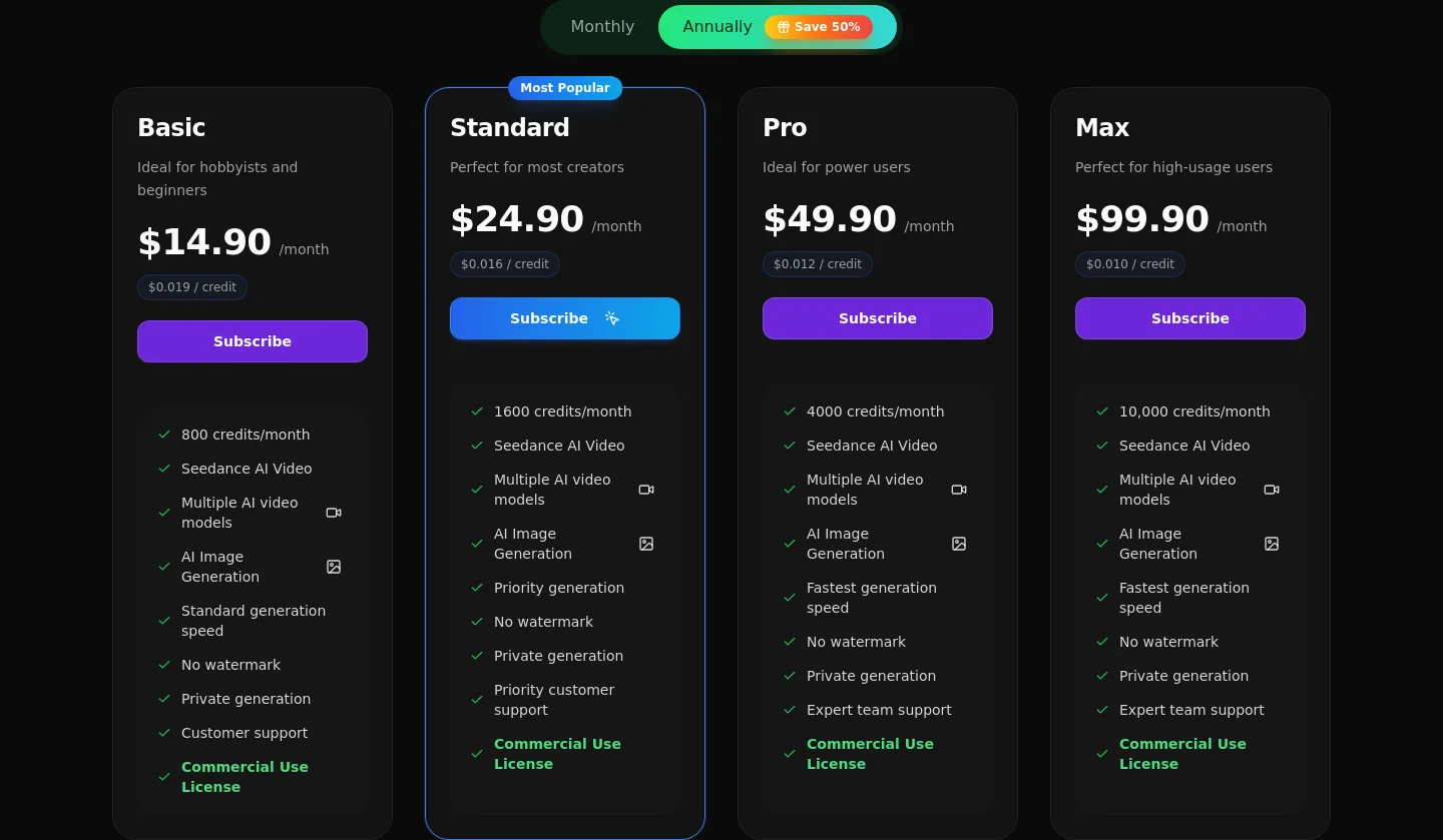 seedance3ai.ai — Pricing