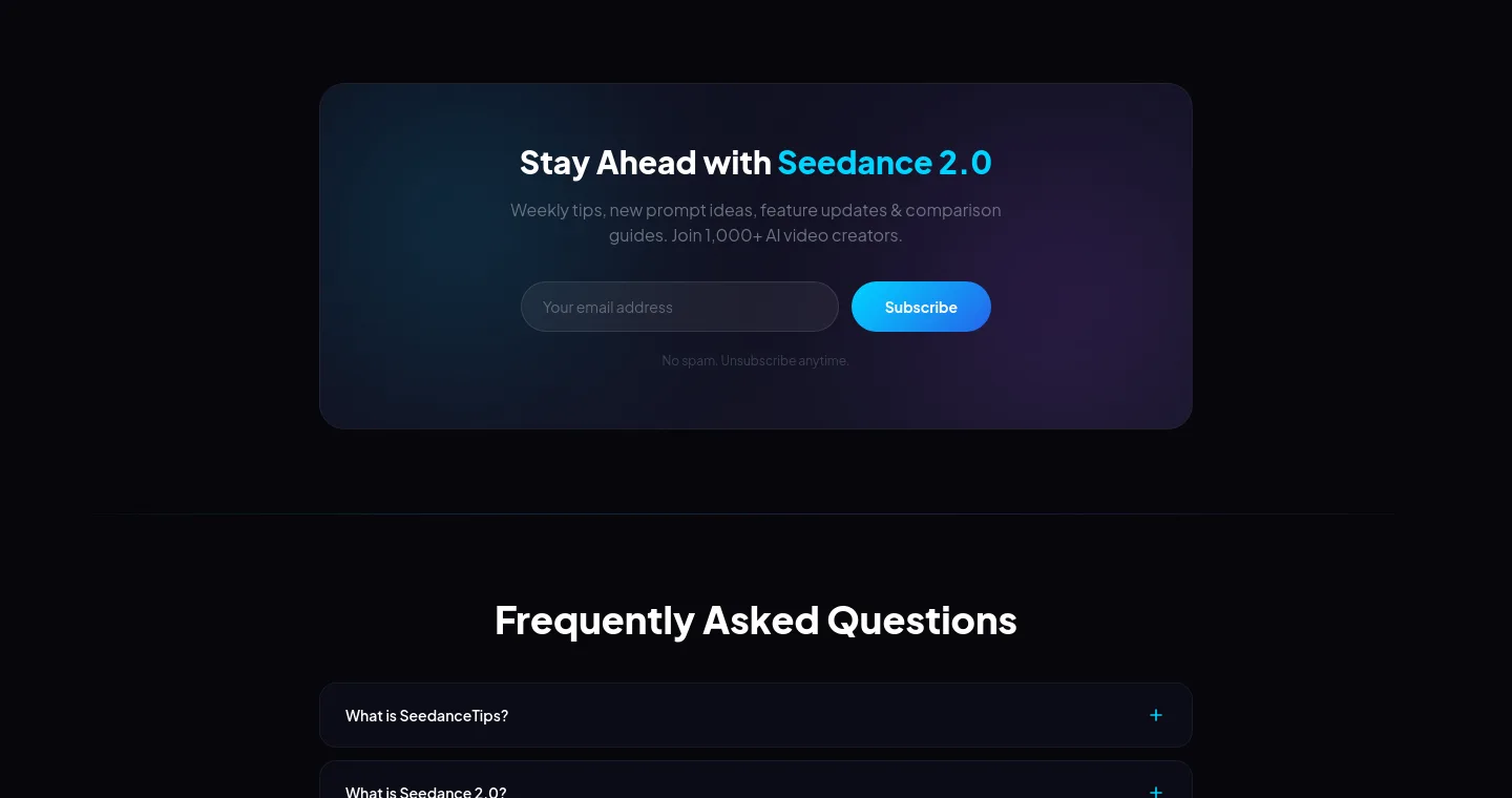 seedancetips.com — a real Email Capture section