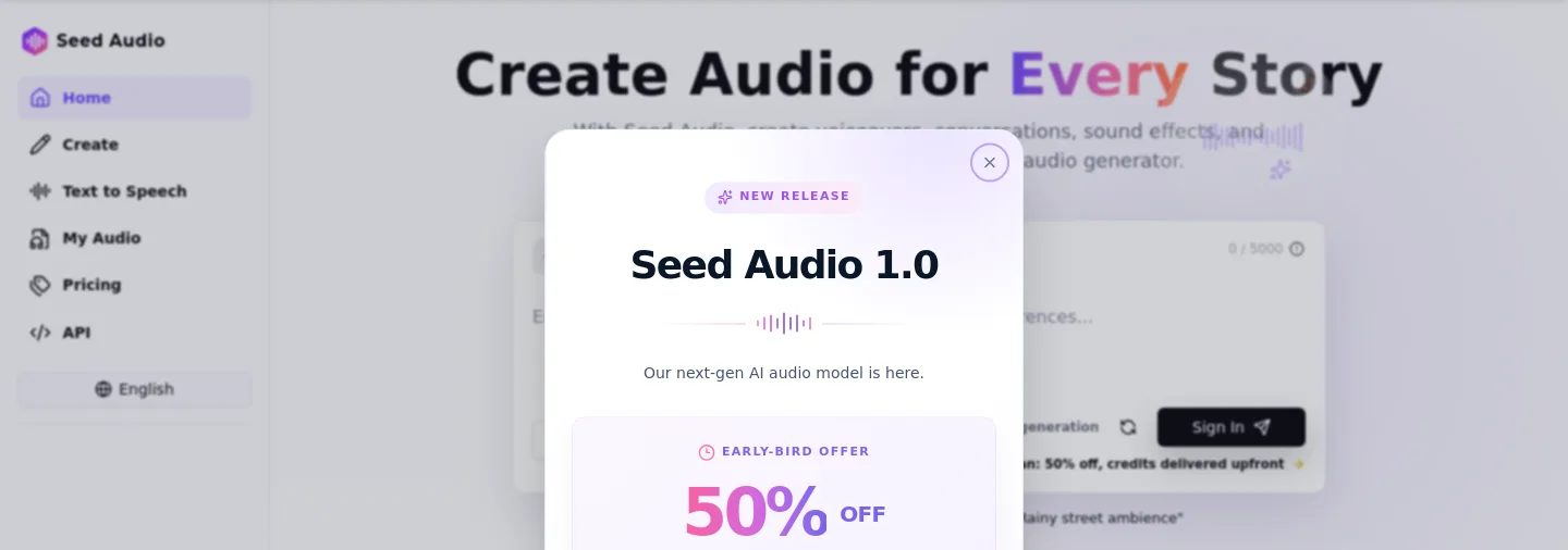 seedaudio.org Hero section